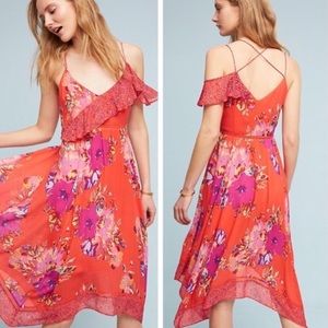 Anthropologie Floral High Low Dress - Orange and Purple